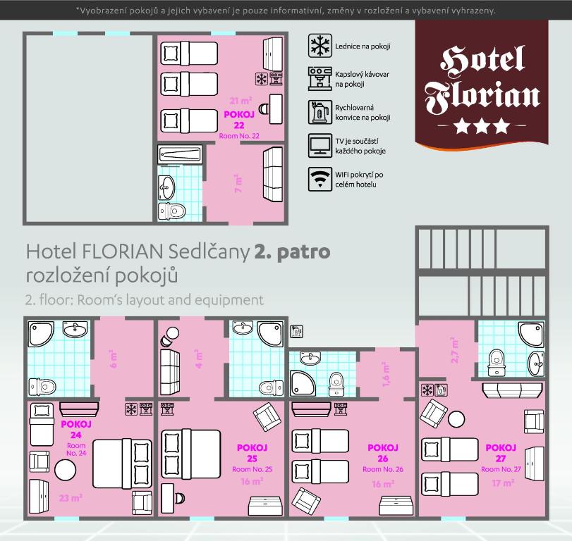 Půdorys ubytování hotel Florian Sedlčany