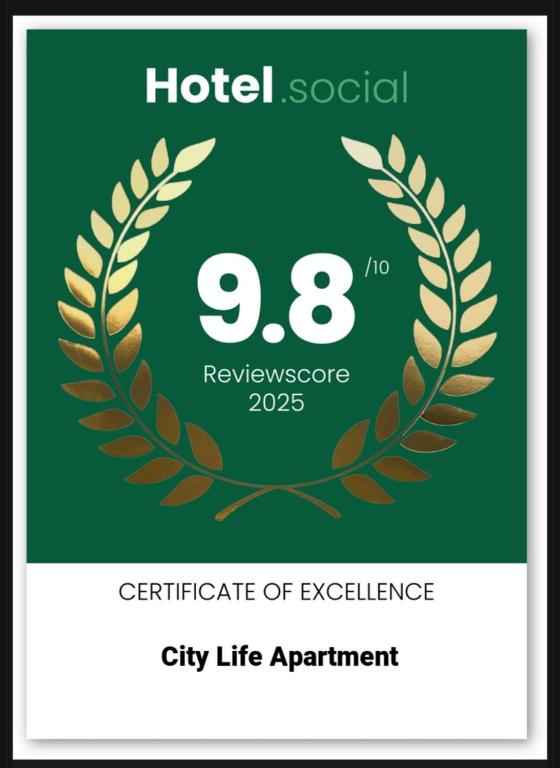 Certifikát, hodnocení, plakát nebo jiný dokument vystavený v ubytování City Life Apartment