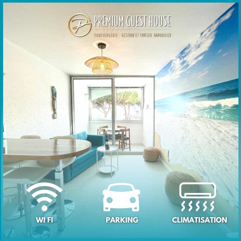 - une visualisation d'un salon avec une plage dans l'établissement PGH N28 - À 200m de la Plage avec Parking Privé, à La Grande Motte