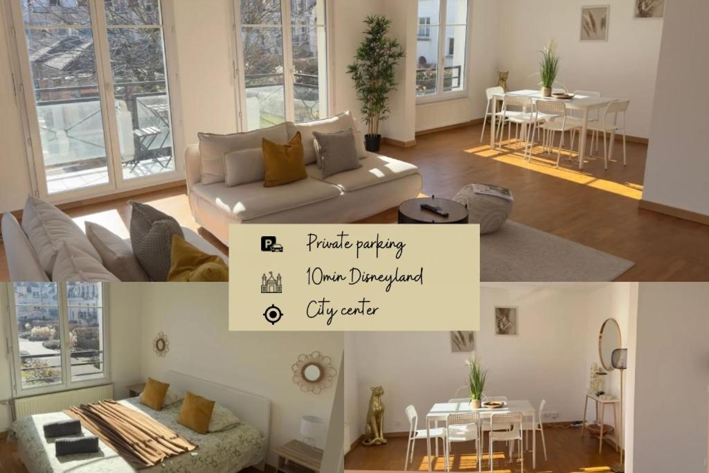 a living room with a couch and a table at Somptueux Appart' Aux Portes de Disneyland in Serris