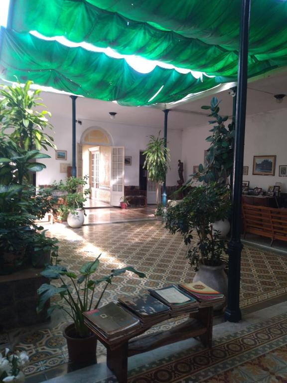 a room with potted plants and a green tent at Casa rosa 2 in Mercedes