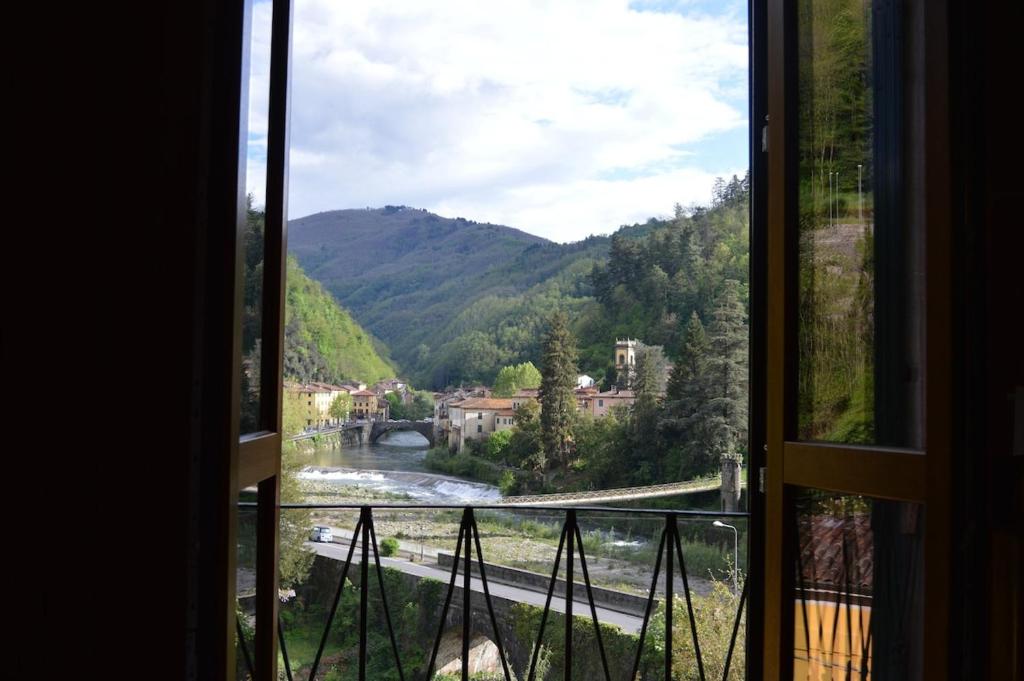 a view of a river from a window at Bellavista apartment in Bagni di Lucca