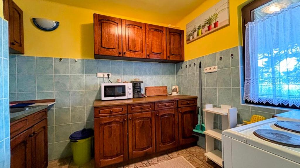 Kuchyň nebo kuchyňský kout v ubytování Viktória Apartman DunaWeekend