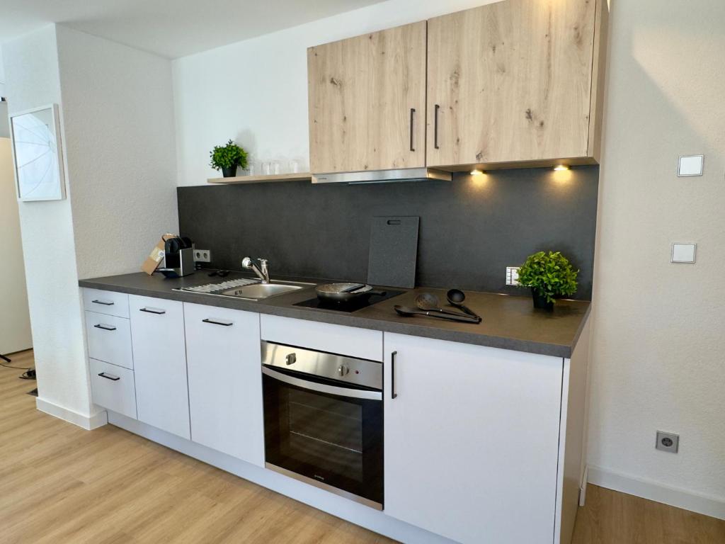 Kuchyň nebo kuchyňský kout v ubytování Living & Serviced Apartments by Blauer Wolf