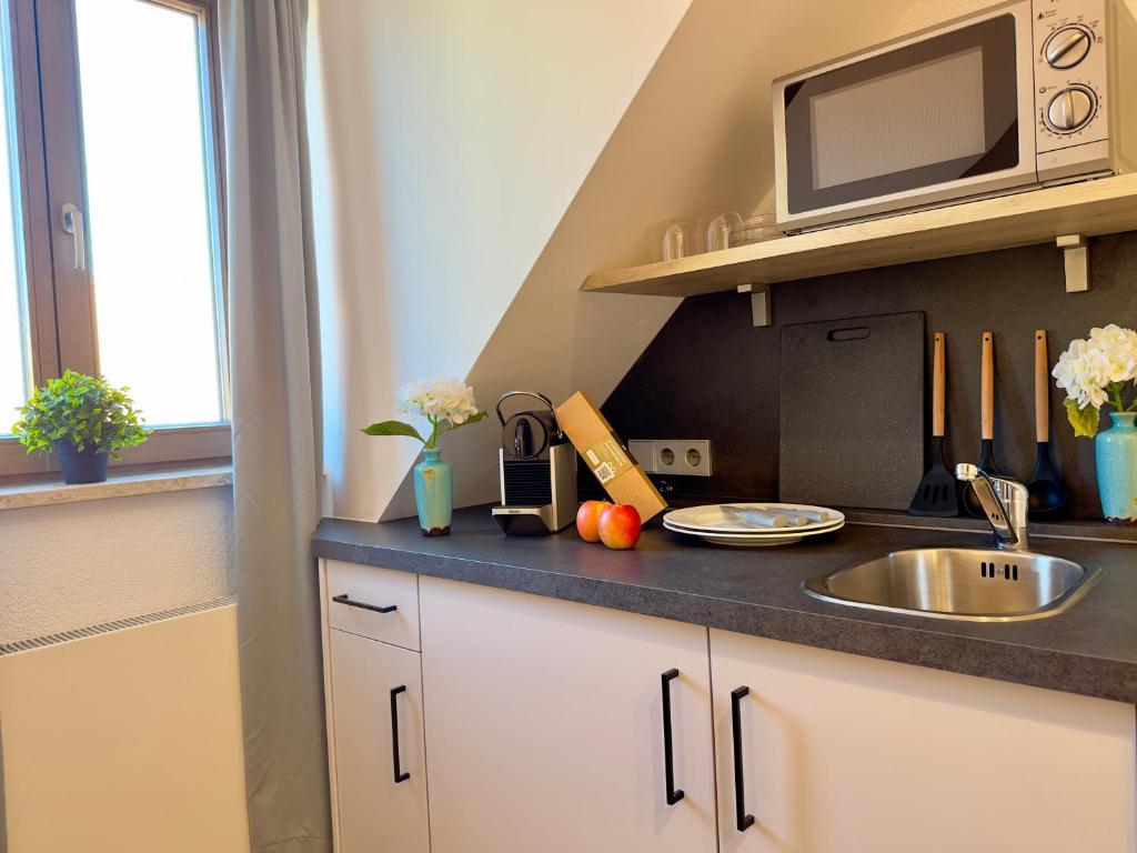 Kuchyň nebo kuchyňský kout v ubytování Living & Serviced Apartments by Blauer Wolf