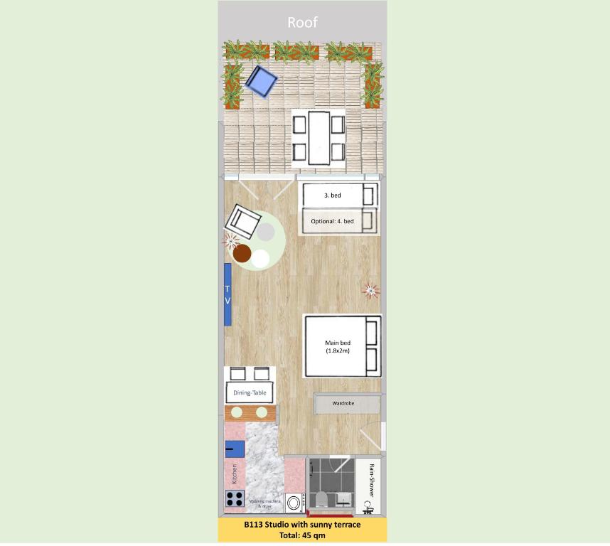 New Studio with Sunny Terrace & Air Condition - Resim 3