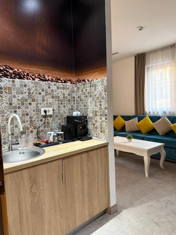 Kuchyň nebo kuchyňský kout v ubytování Deluxe Nortel Hotel