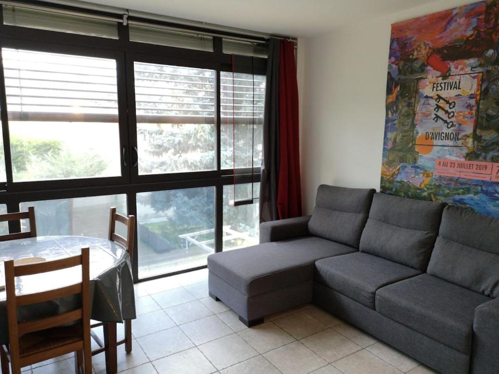 un salon avec un canapé et une table dans l'établissement Maison séparée en deux appartements distincts, à Avignon