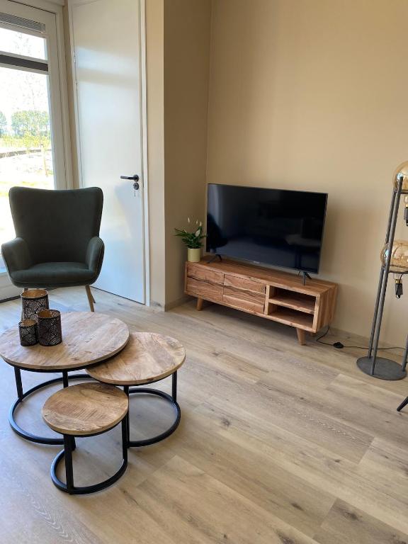 TV a/nebo společenská místnost v ubytování De Fazant - Tiny House in de Zeeuwse Natuur
