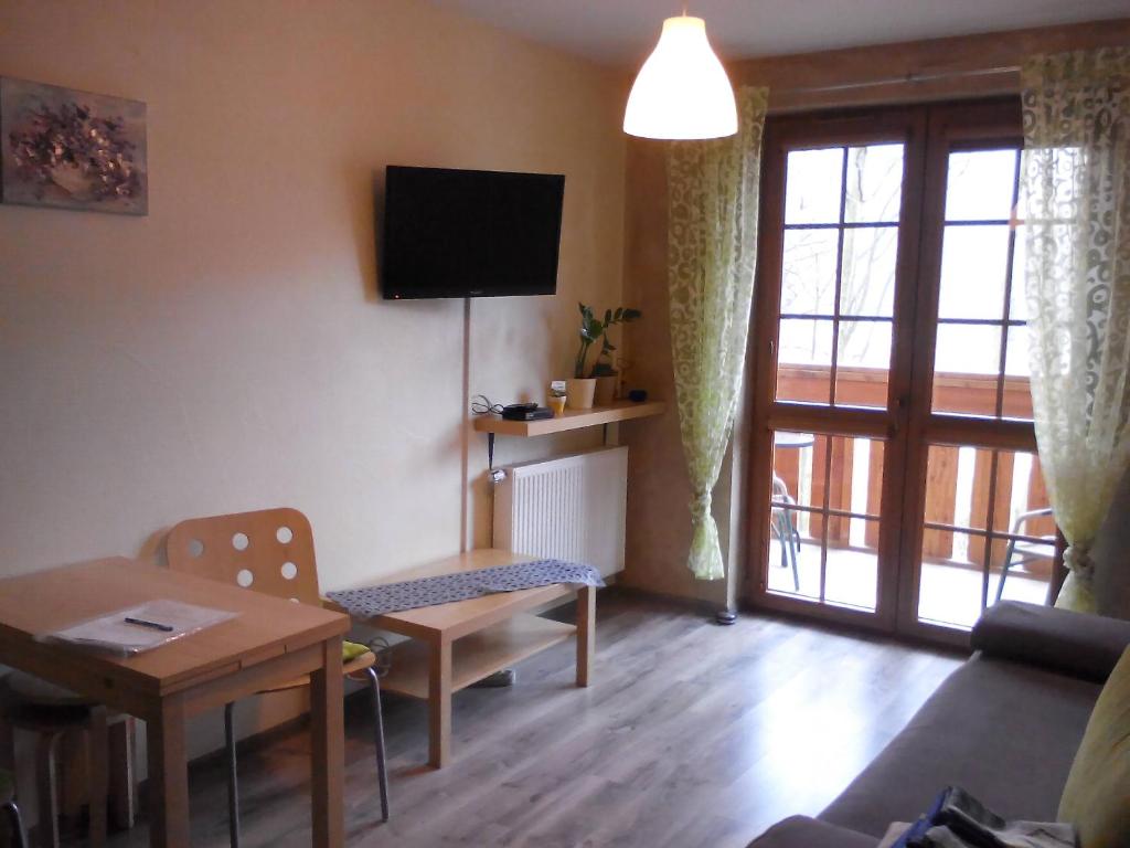 Televízia a/alebo spoločenská miestnosť v ubytovaní Apartament U Anny