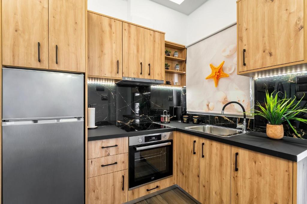 A kitchen or kitchenette at Seaside Apartments in Agkisaras 2