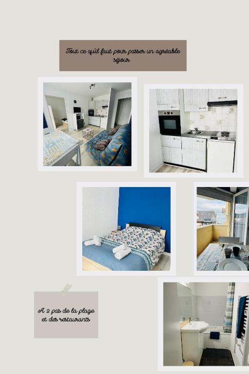 un collage de photos d'une pièce dans l'établissement Trestraou 2P Apartment with a small sea view, à Perros-Guirec