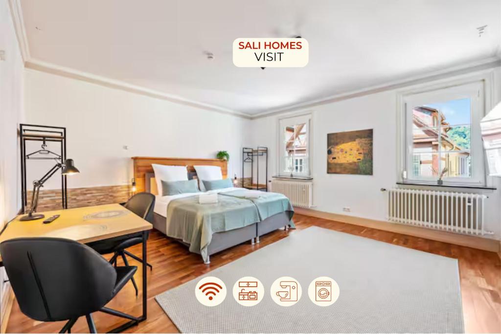 Postel nebo postele na pokoji v ubytování Sali Homes - Schwäbisch Hall Altstadt #70