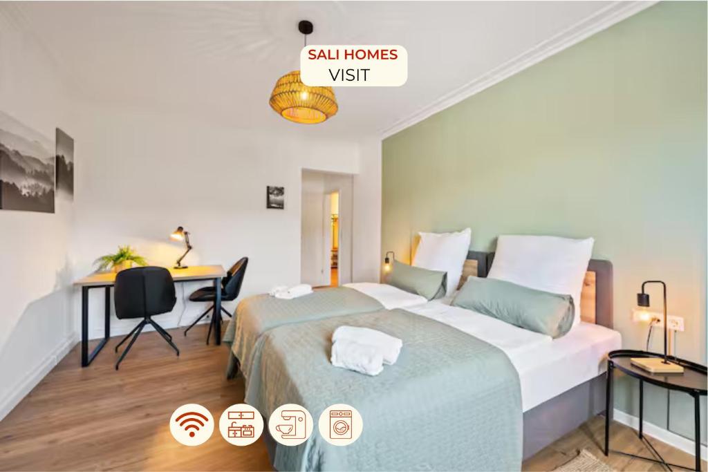 Ένα ή περισσότερα κρεβάτια σε δωμάτιο στο Sali Homes - Schwäbisch Hall, Altstadt #6