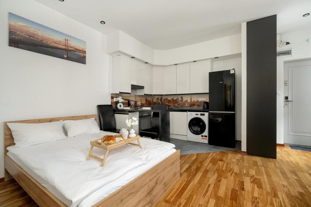 Kuchyňa alebo kuchynka v ubytovaní Przytulne Studio Very Berry w Centrum Poznania by Noclegi Renters