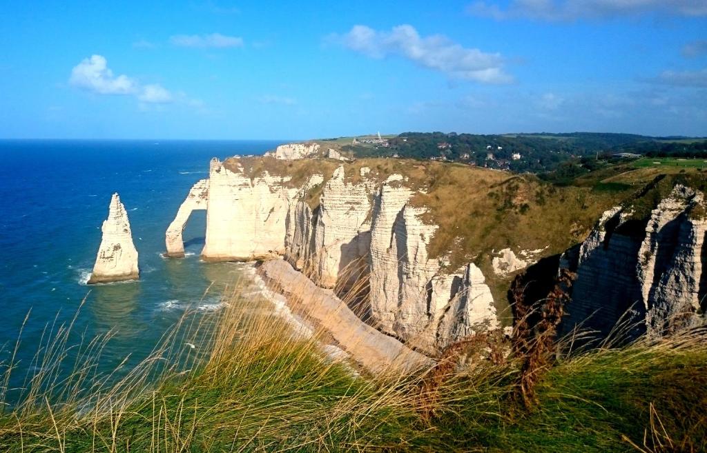 - une vue sur une falaise blanche avec l'océan dans l'établissement Chalet Nature à 10 minutes d'Etretat, à Fongueusemare