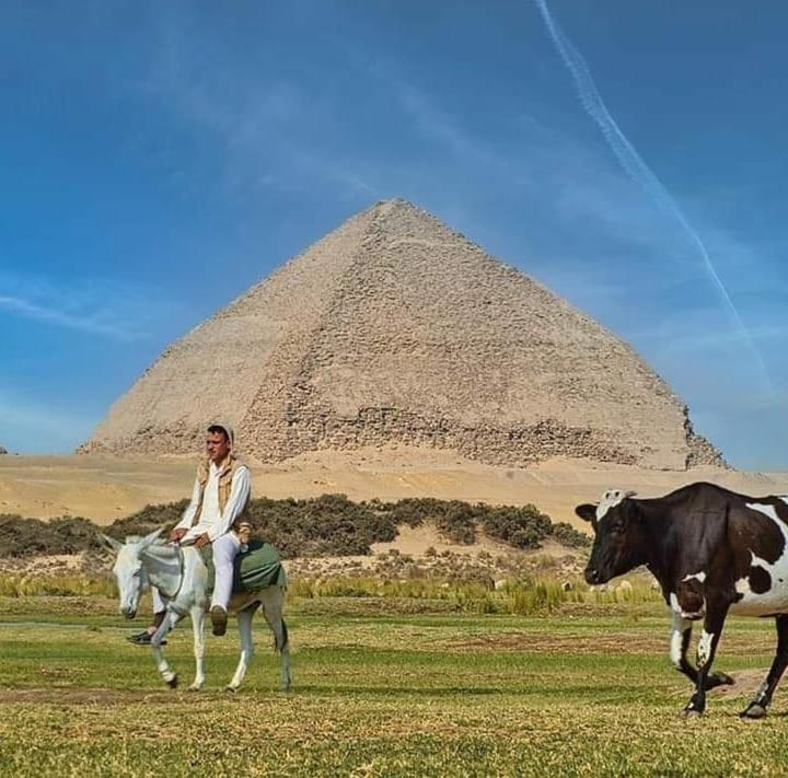 a man riding a horse in front of a pyramid at Dahshour Today جولات ريفية in ‘Ezbet el-Khâṣṣa