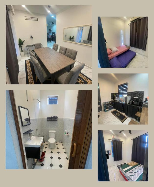 a collage of photos of a living room and a dining room at Laman tokma in Kota Bharu