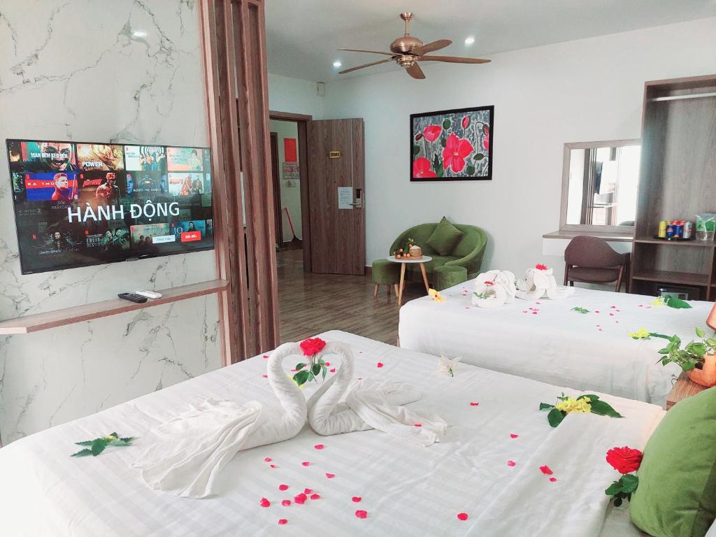 Postel nebo postele na pokoji v ubytování An Villa Beach Paradise