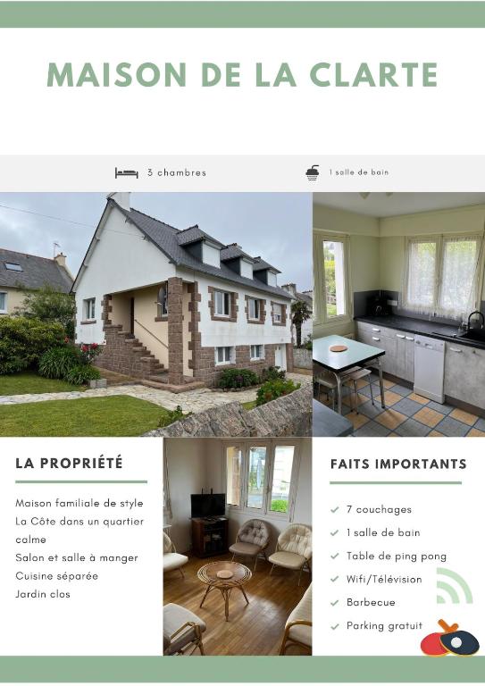 un collage de trois photos d'une maison dans l'établissement Family house for 7, à Perros-Guirec