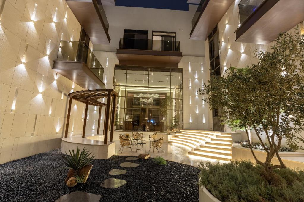 a lobby of a building with lights on it at فندق ليورا Liora Hotel in Riyadh