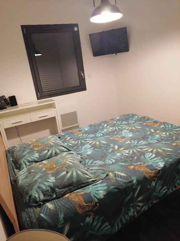 - une chambre avec un lit dans une pièce dotée d'une télévision dans l'établissement Chez Lydie, à Tournon-sur-Rhône