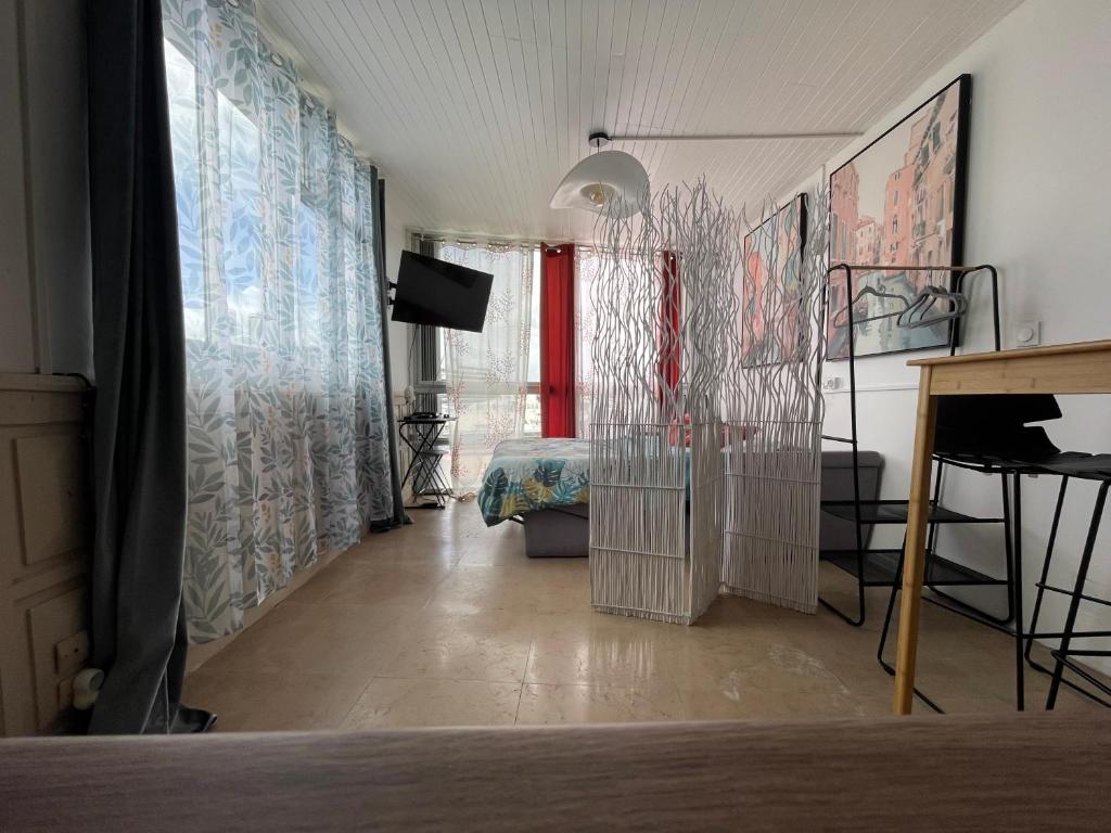 TV a/nebo společenská místnost v ubytování PENTHOUSE SEASIDE 10 MIN port, croisière et aéroport