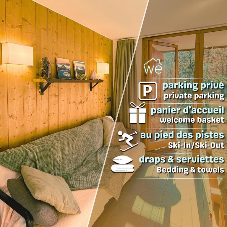 une photo d'un salon avec un canapé dans une pièce dans l'établissement Parenthèse Blanche - Au pied des pistes Paradiski, à La Plagne Tarentaise