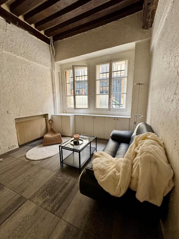 un salon avec un canapé et une table dans l'établissement Studio Le Marais Saint Paul, à Paris