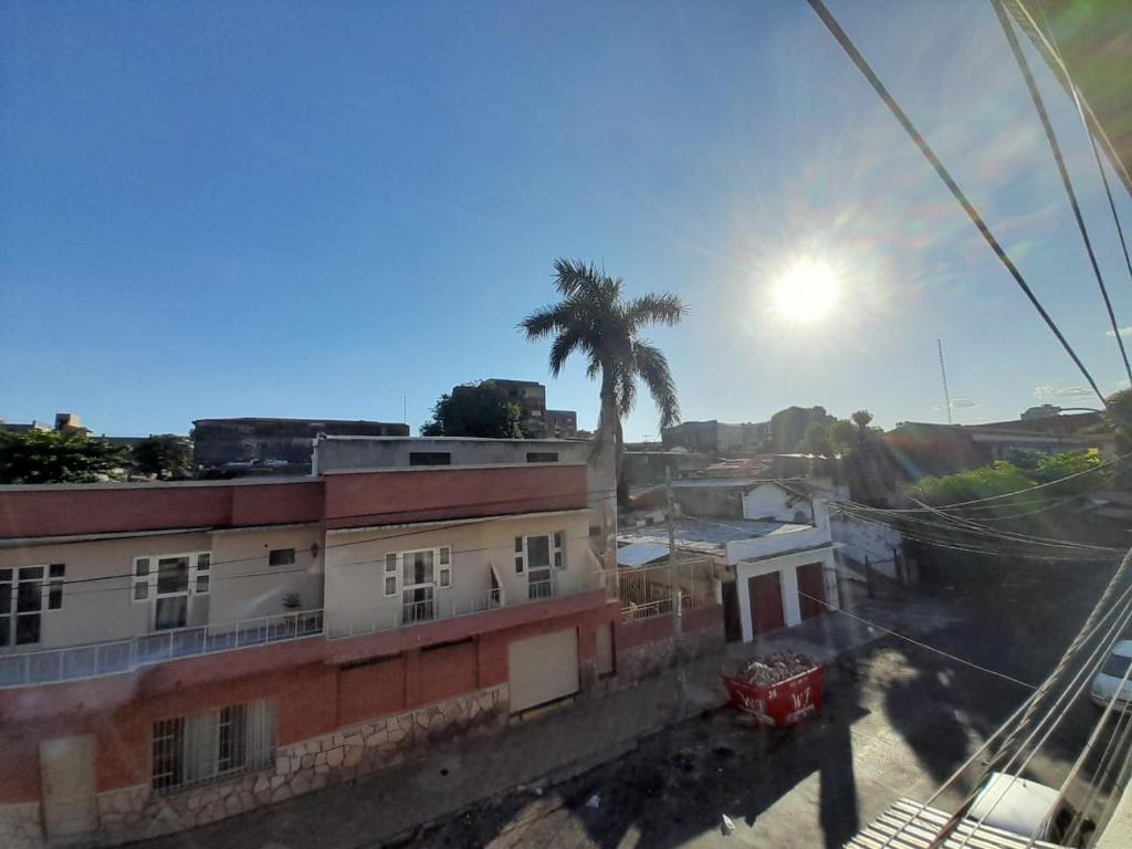 a view of a city with a palm tree and a building at Quintana in Asunción