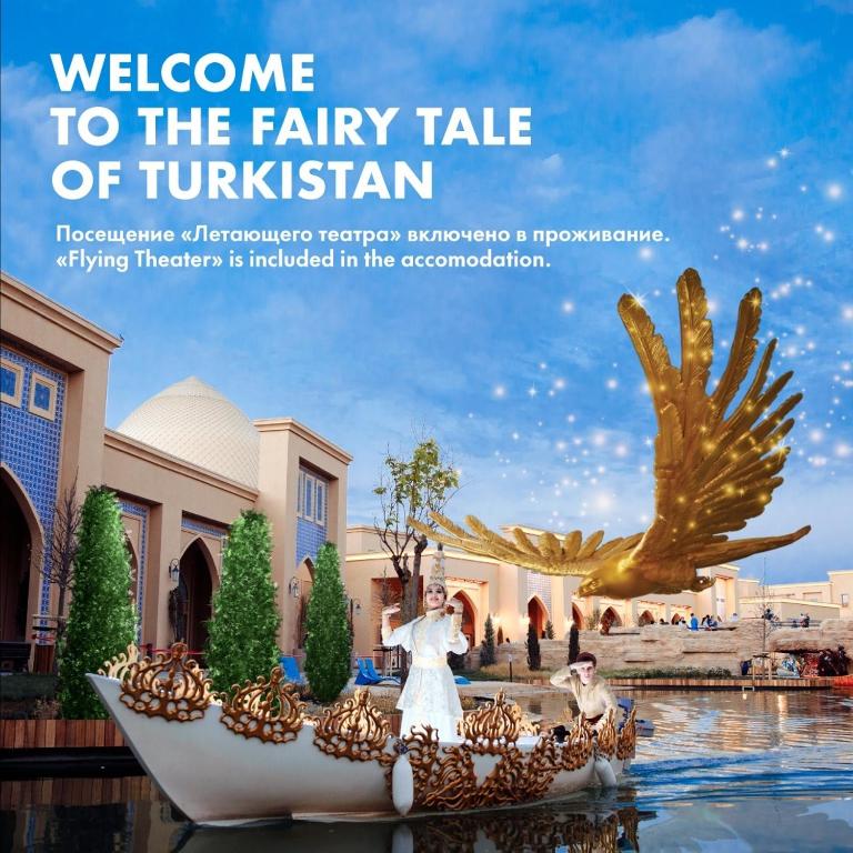 a flyer for the fairy tale of tucson with a woman in a boat at KARAVANSARAY Turkistan Harbour Hotel -FLYING THEATRE ACCESS in Türkistan