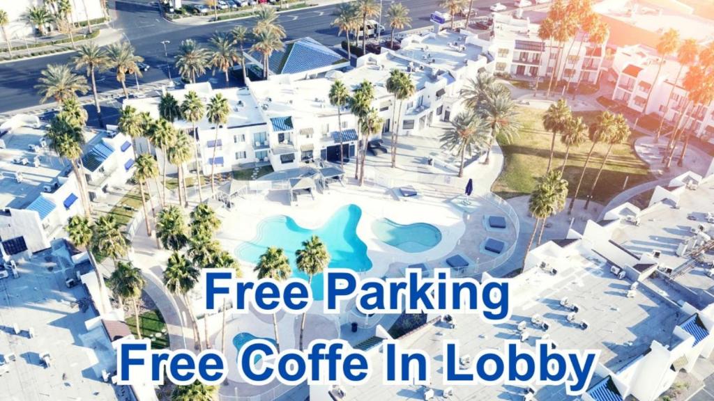 an image of a rendering of a resort with text free parking at Serene Vegas Boutique Hotel Las Vegas in Las Vegas
