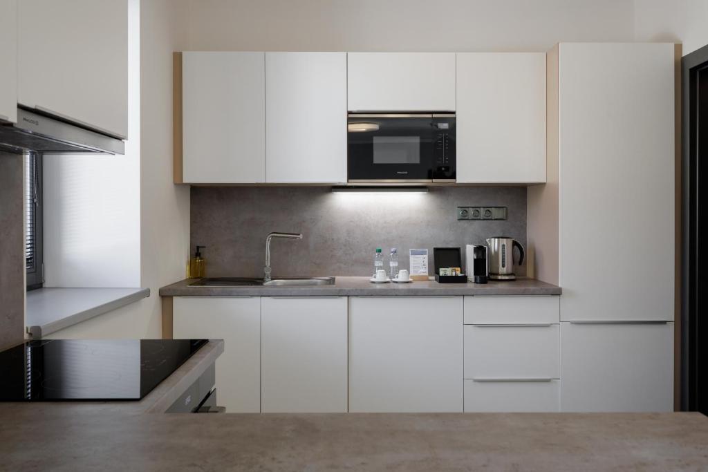 Kuchyň nebo kuchyňský kout v ubytování River Apartments