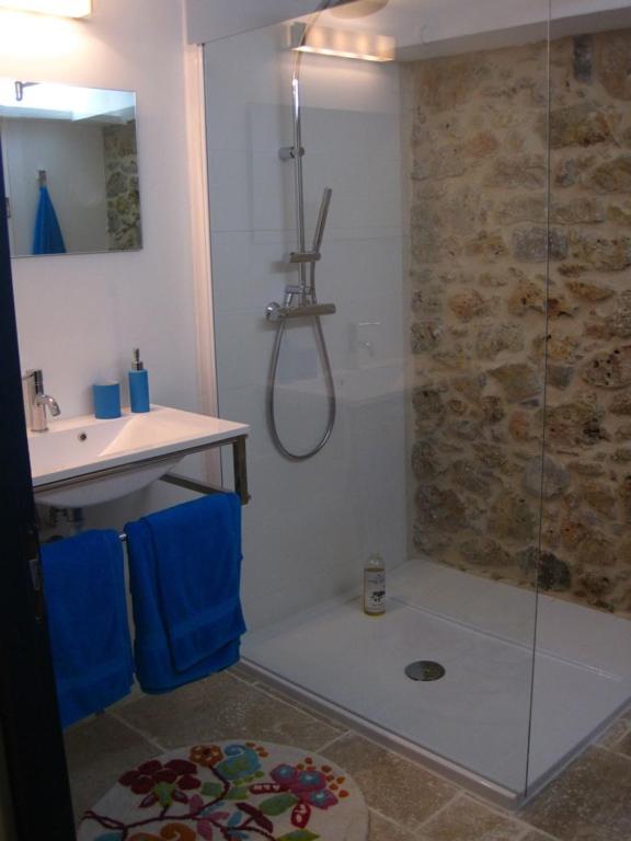 a bathroom with a shower and a sink at Le Mas Nomade in Callian
