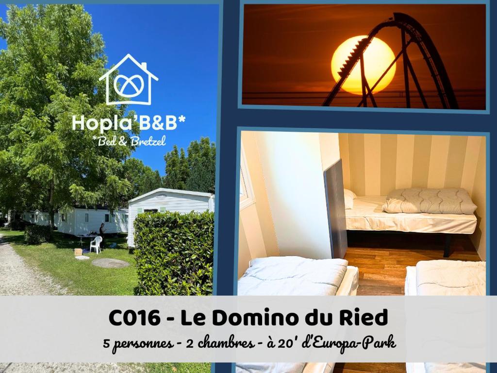 a collage of pictures with a bed and a tree at C16 - Le Domino du Ried in Boofzheim