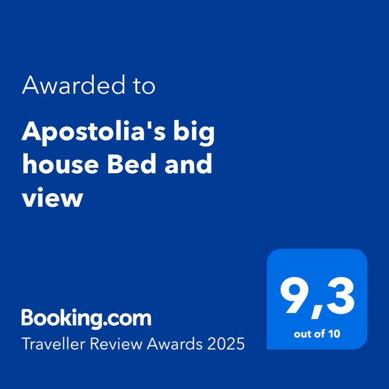 Certifikát, ocenenie alebo iný dokument vystavený v ubytovaní Apostolia's big house Bed and view