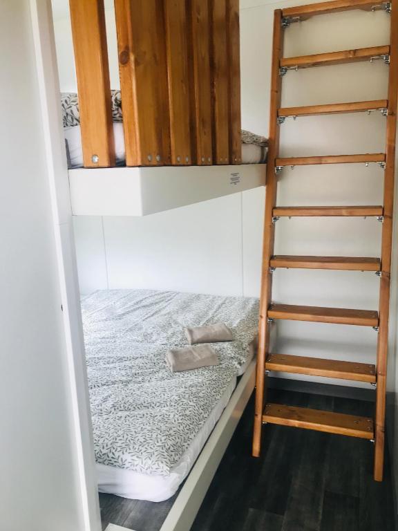 a room with a bunk bed and a ladder at TinyHouses & Garden in Oravská Poruba