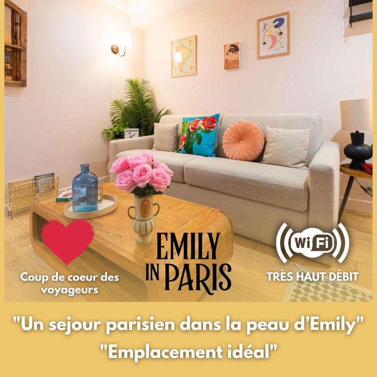 un salon avec un canapé et une table dans l'établissement Vivez le Paris d'Emily In Paris, à Paris