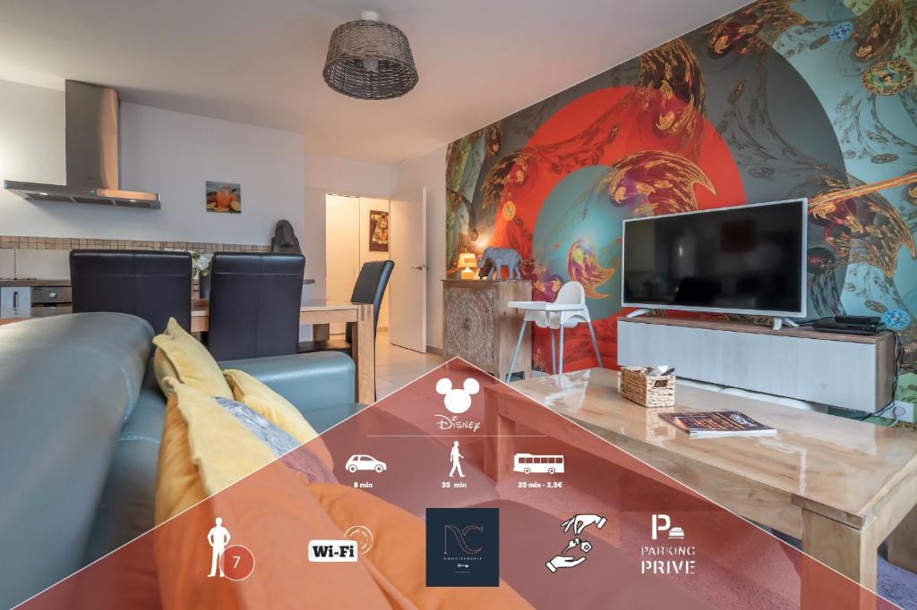 Televízia a/alebo spoločenská miestnosť v ubytovaní *Disneyland-Paris* 7pers, Wifi, Parking, Netflix