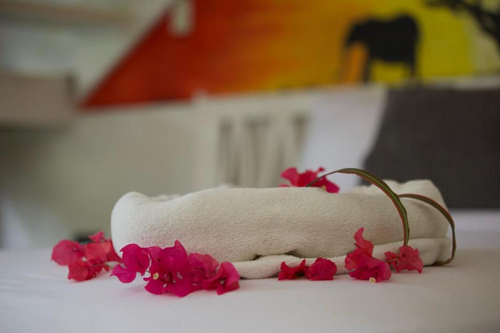 Una cama o camas en una habitación de Afreeka Beach Hotel