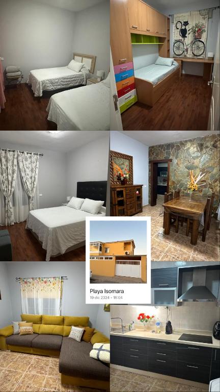 a collage of photos of a bedroom and a living room at Playa Isomara in Puerto del Rosario