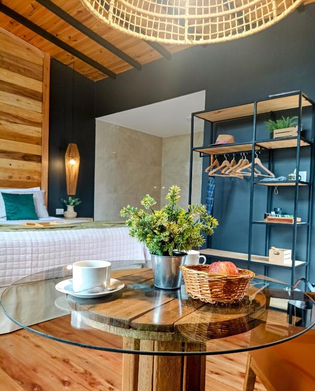 a coffee table in a living room with a couch at La Hijuela in El manzano historico