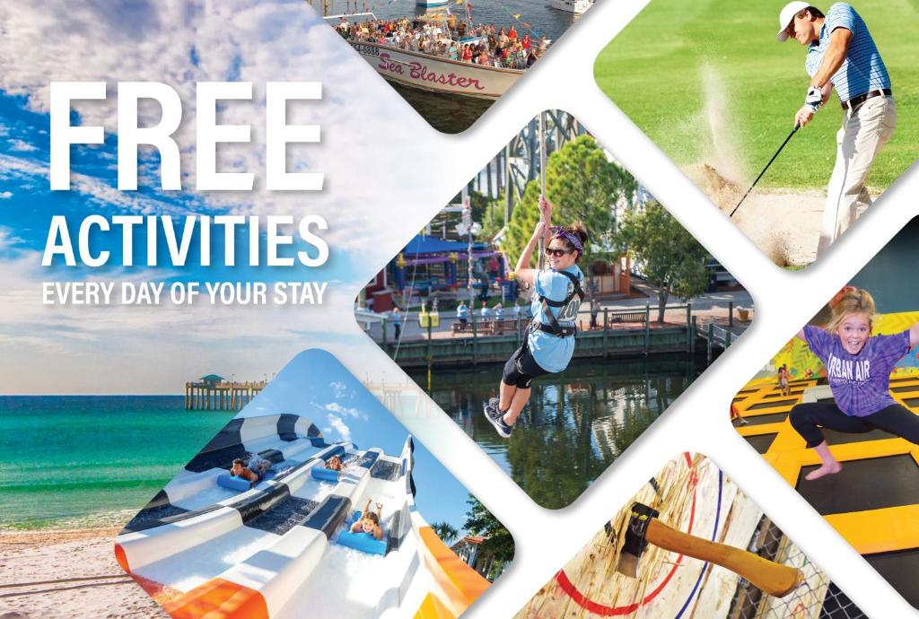 a collage of pictures of different types of activities at Sun 'n Surf in Inlet Beach