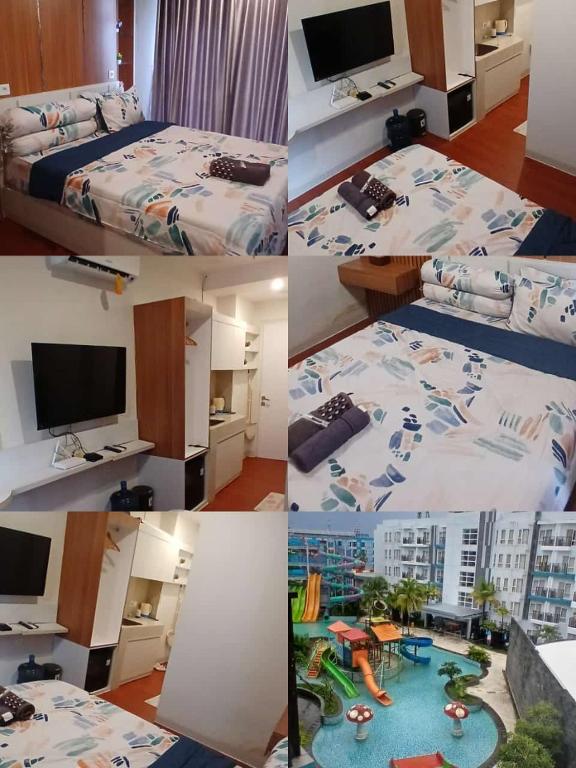 a collage of pictures of a room with a bed at Apartment pentapolis studio in Stalkudo