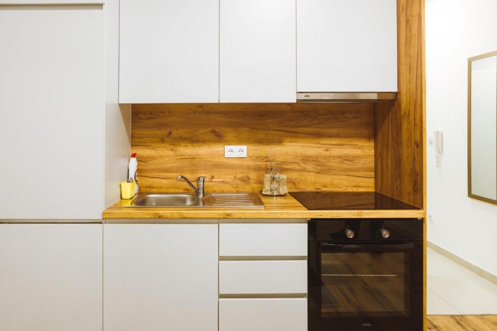 Kuchyň nebo kuchyňský kout v ubytování Apartman Sidro