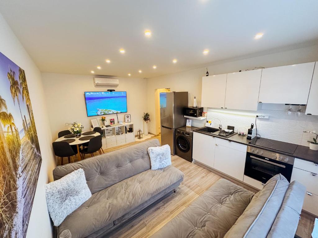 Kuchyň nebo kuchyňský kout v ubytování Palace City Apartman,T13, AC, Klima