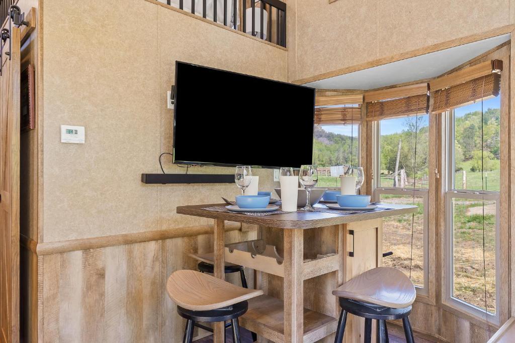 TV a/nebo společenská místnost v ubytování Quail Run Farm- Rustic Tiny Home 3