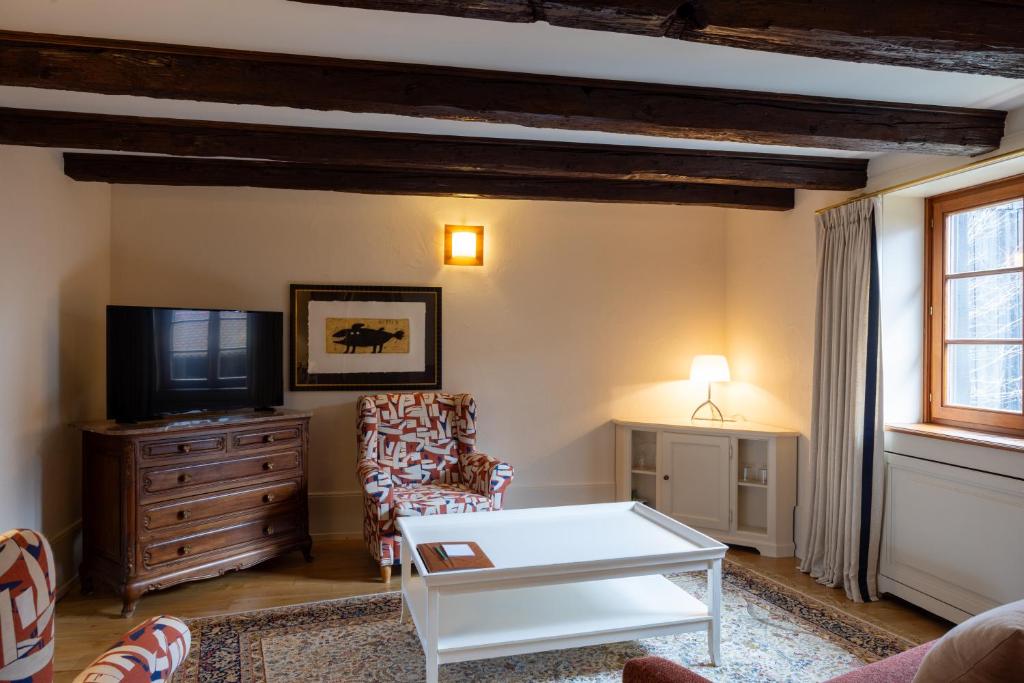 TV a/nebo společenská místnost v ubytování Hôtel à la Ferme