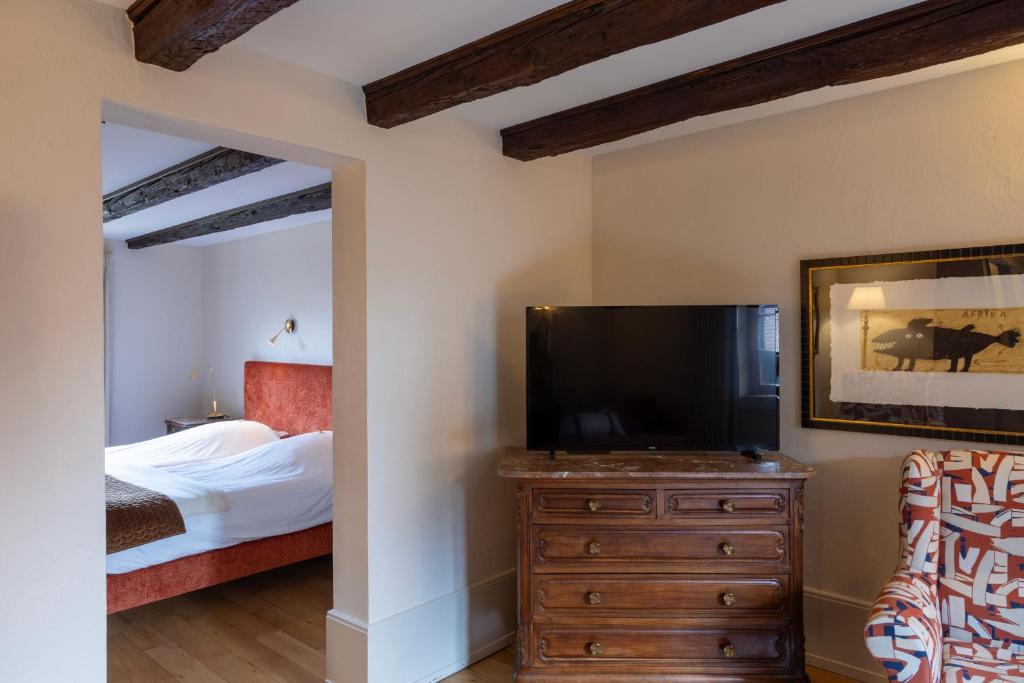 TV a/nebo společenská místnost v ubytování Hôtel à la Ferme