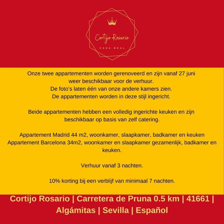 Certifikát, hodnocení, plakát nebo jiný dokument vystavený v ubytování Cortijo Rosario